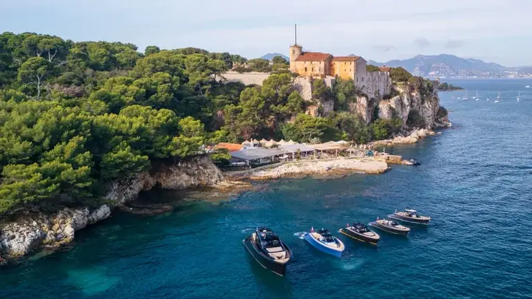 Luxury yacht sailing at sunset on the French Riviera